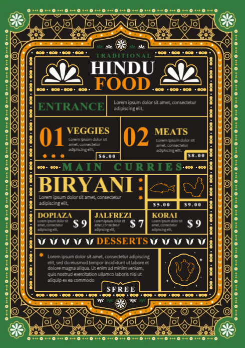 Hindu Food Menu Template | PosterMyWall