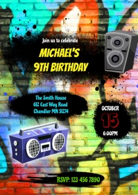 Hiphop birthday party invitation A6 template
