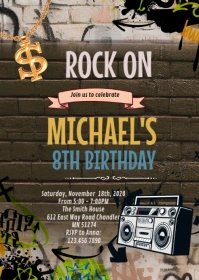 Hiphop birthday party invitation A6 template
