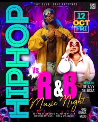 Hiphop vs rnb trap versus rhythm blues dj artist music battle night club party event  flyer template Instagram Portrait