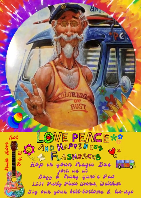 Hippy Groovy 60's House Party A6 template