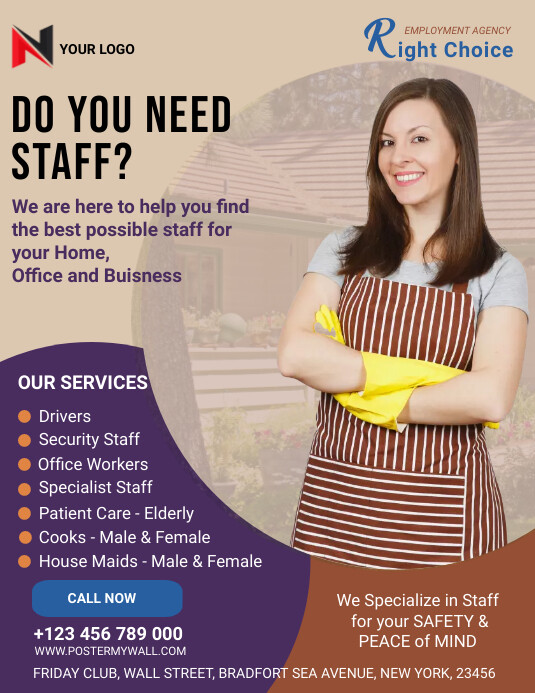 Help Need Staff Hiring, Need a staff, services Template | PosterMyWall