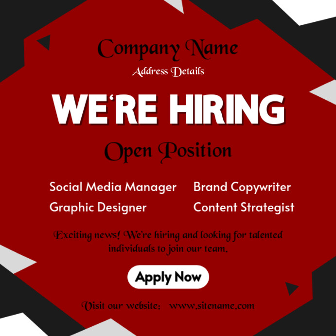 Hiring | job hiring | Job hiring position Instagram 帖子 template