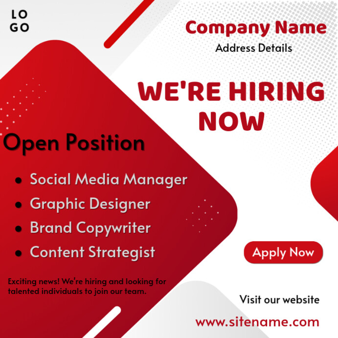 Hiring | Job Hiring poster | Job Position Poster Template | PosterMyWall