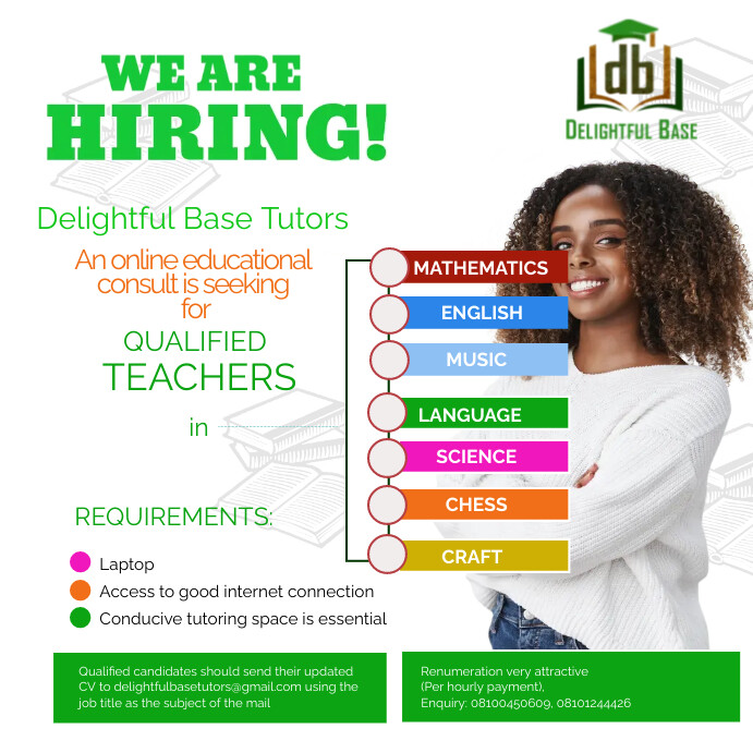 Hiring add ads, online tutor, education, job Template | PosterMyWall