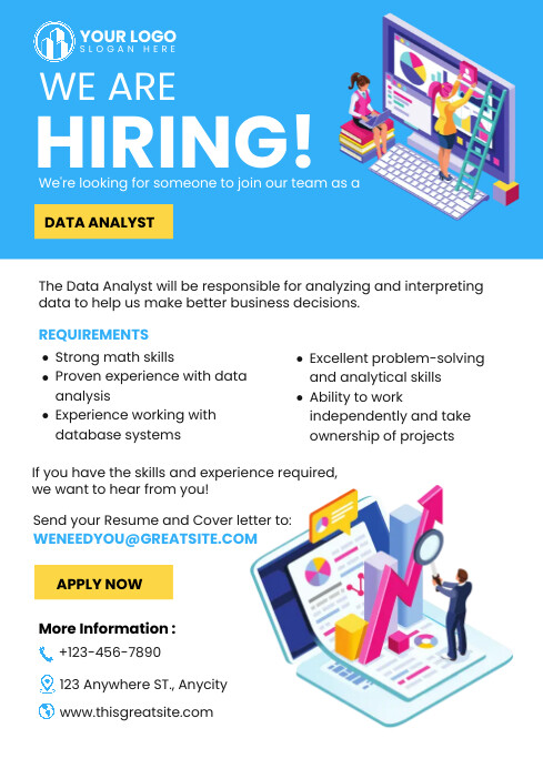 Hiring data analyst with requirement ads Template | PosterMyWall
