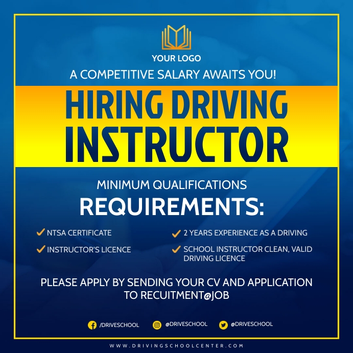 Driver Advert Hiring driver instructor advert social media Template | PosterMyWall