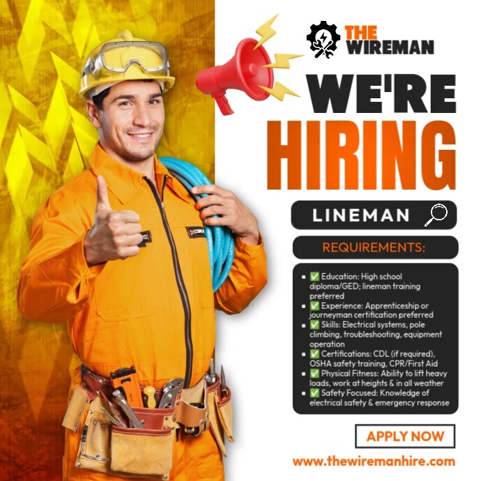 Hiring Lineman Instagram Post template