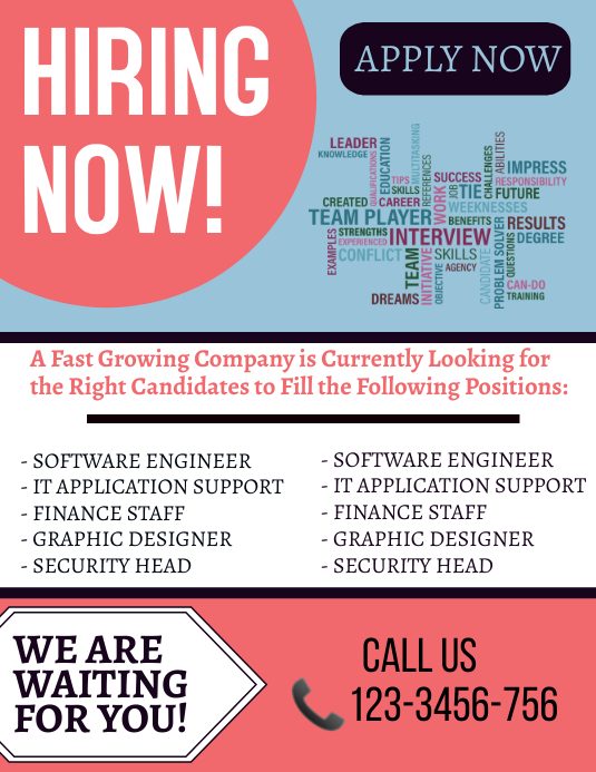 Hiring now flyer Template | PosterMyWall