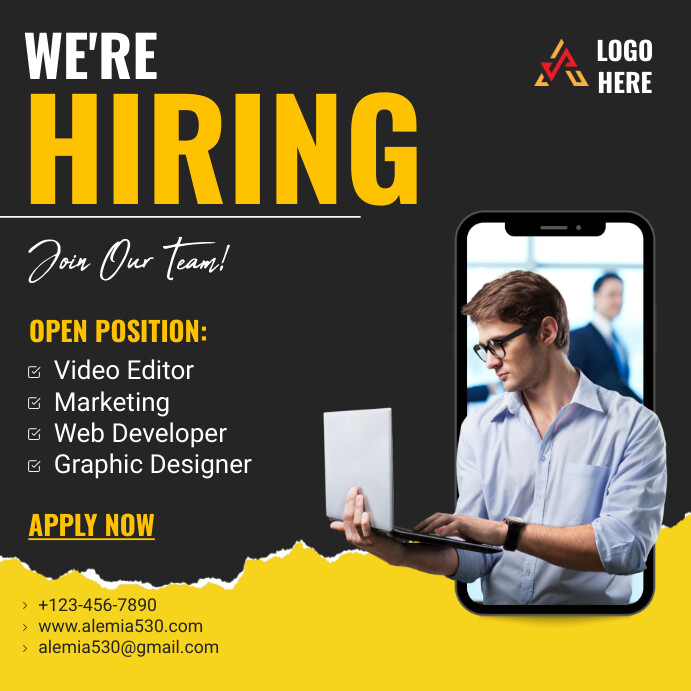 Simple Hiring Poster Example Hiring poster Template | PosterMyWall