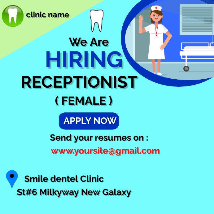 Hiring receptionist โพสต์บน Instagram template