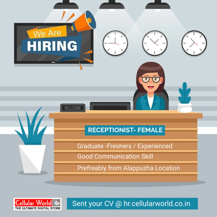 Hiring receptionist Template | PosterMyWall