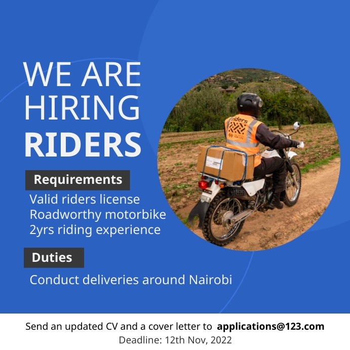 Hiring riders Template | PosterMyWall