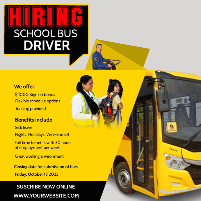 hiring school bus driver poster Template | PosterMyWall