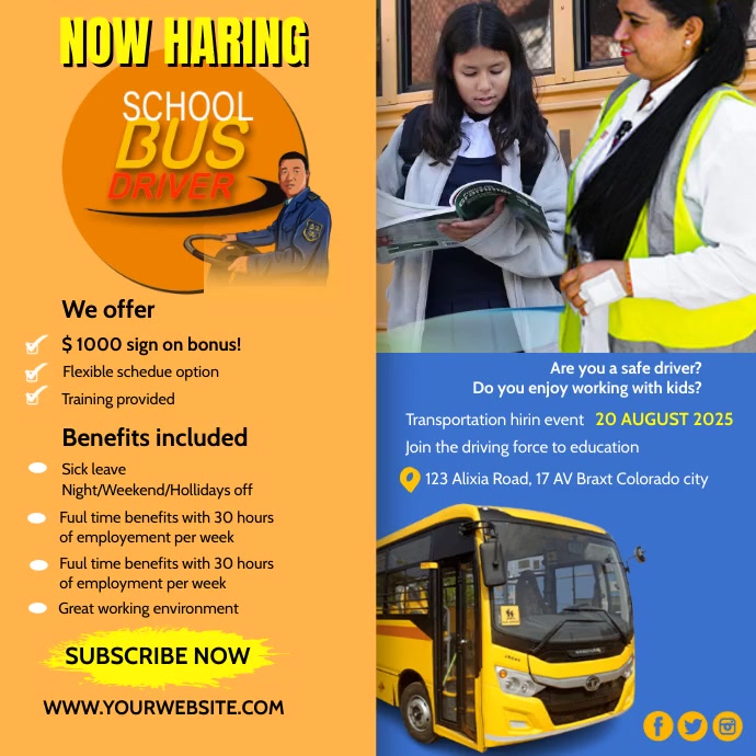 School Bus Posts hiring school bus driver poster Template | PosterMyWall