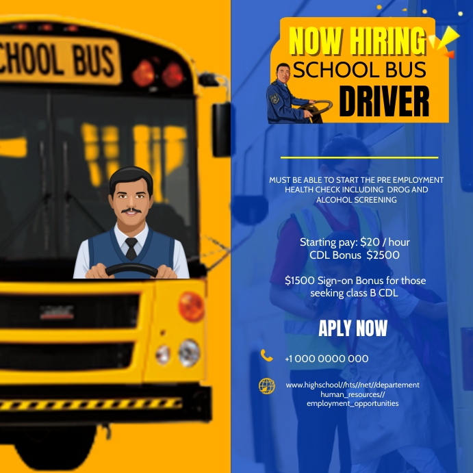 hiring school bus driver poster Template | PosterMyWall