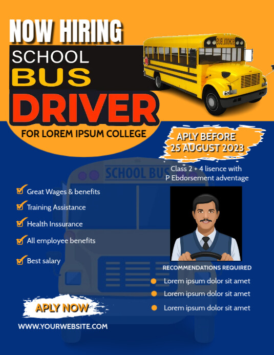 hiring school bus driver poster Template | PosterMyWall