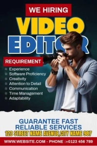Hiring Video Editor Poster template