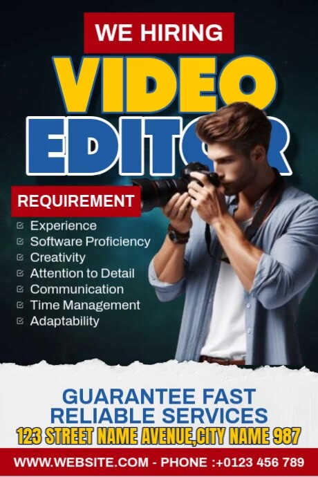 Hiring Video Editor Plakkaat template