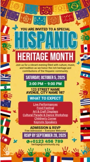 Plantilla de Hispanic Heritage Month Invitation | PosterMyWall