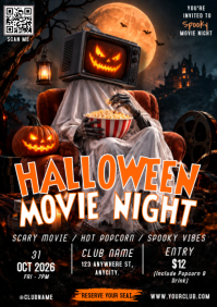 Black Halloween Movie Night A4 Template