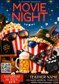 Black Movie Night Event A4 Template