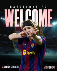 Hitam Profesional Barcelona FC Welcome Announcement Instagram Portrait template