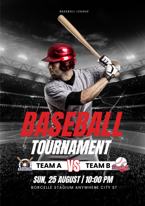 Black Baseball Tournament A4 Template | PosterMyWall