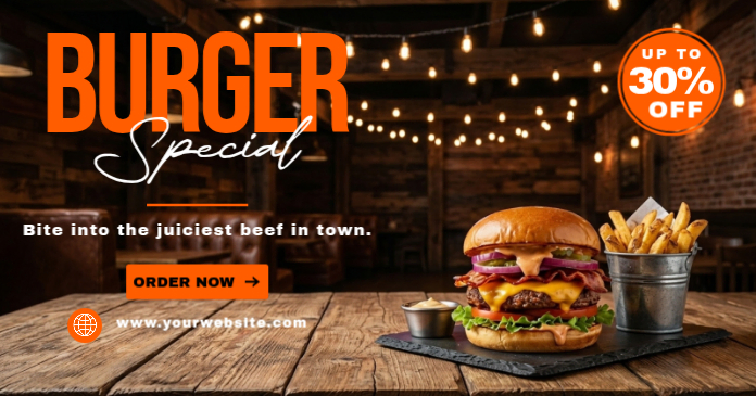 Hitam Tipografi Burger Restaurant Promotion Gambar Bersama Facebook ...