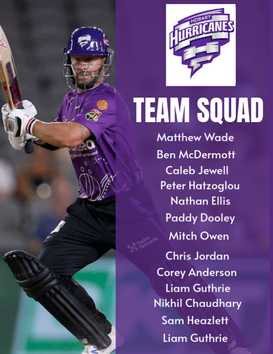 Hobart Hurricanes team squad Template PosterMyWall