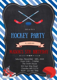 Hockey birthday party invitation A6 template