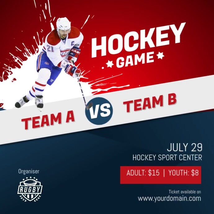 Hockey Game Flyer Poster Intagram Template Publicação no Instagram