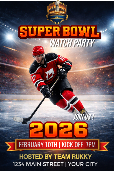 Copy of Hockey Night Super Bowl Watch Party Flyer Template | PosterMyWall