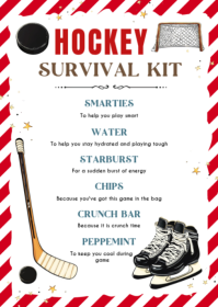 Hockey Survival Kit editable template A6