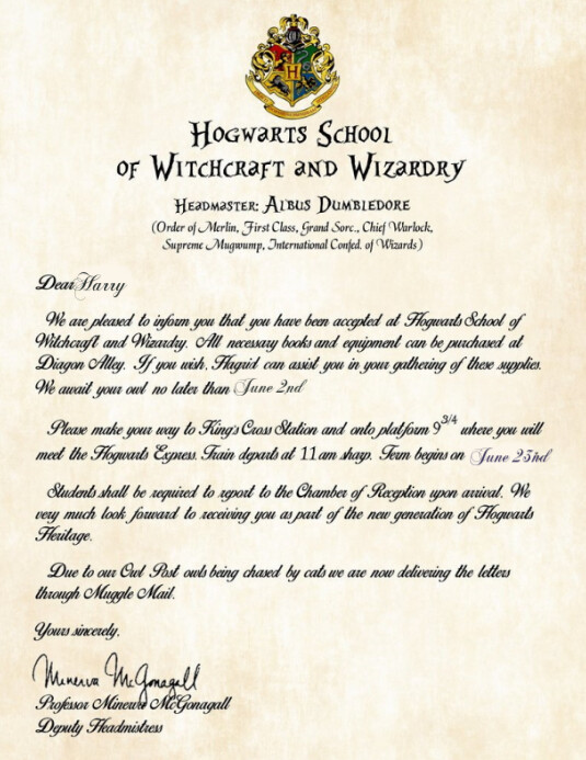Hogwarts Acceptance Letter Template PosterMyWall