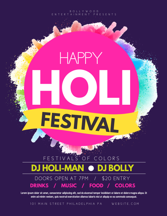 Holi festival Flyer (US Letter) template
