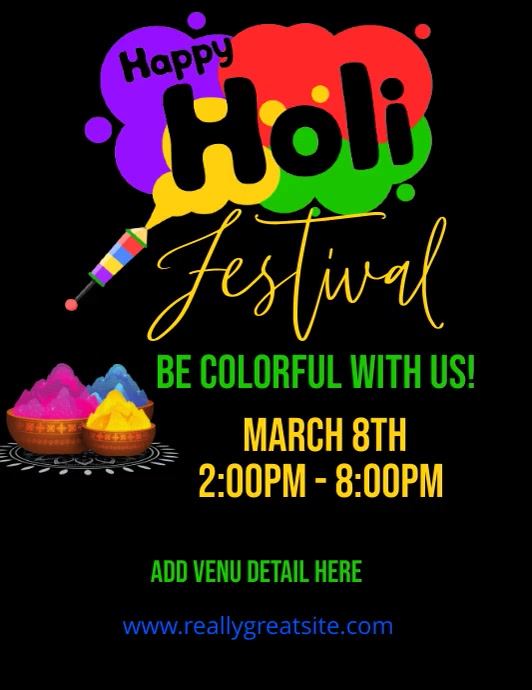 holi festival invitation, holi festival 2023 Ulotka (US Letter) template