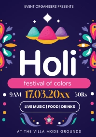 holi festival of colors flyers A3 template