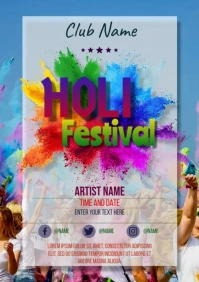 Holi Festival Party Poster Flyer Template A3