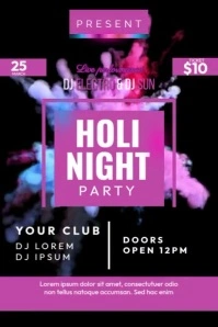 Holi Night Party Video Плакат template