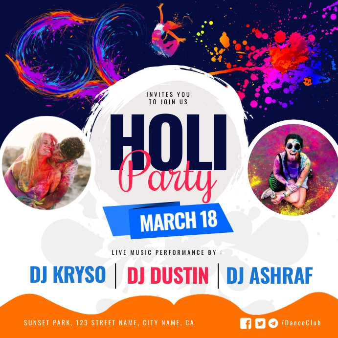 Holi party Instagram-bericht template