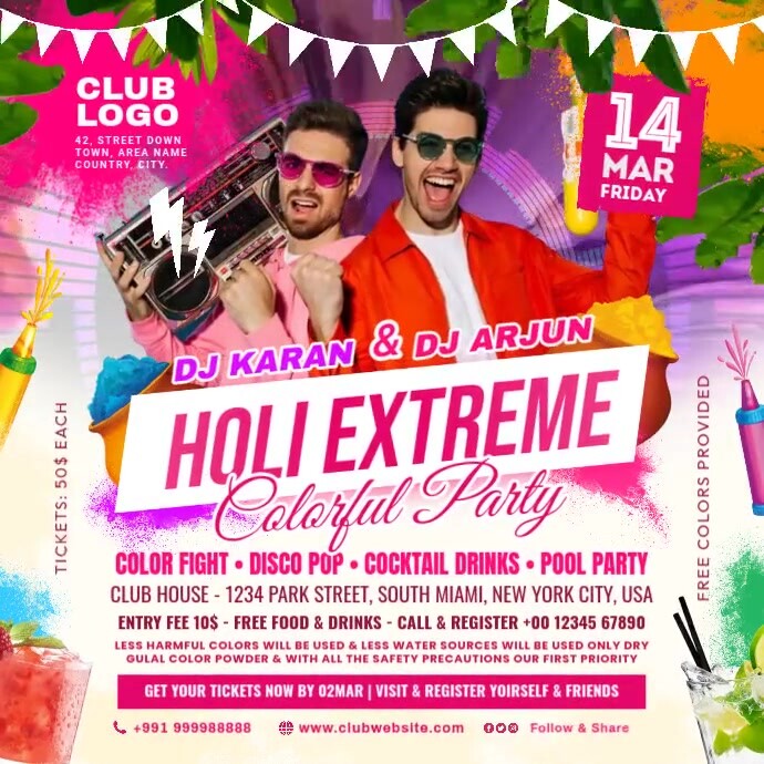 Holi Party Event Post Template | PosterMyWall