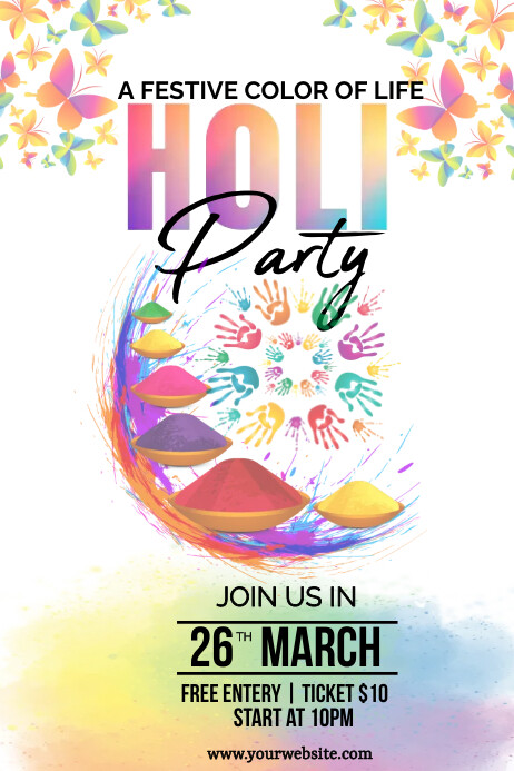 Holi party poster template design 2024