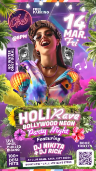 Holi Neon Rave Party Template | PosterMyWall