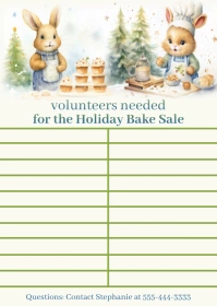 Holiday Bake Sale Volunteer Sign Up Sheet A6 template