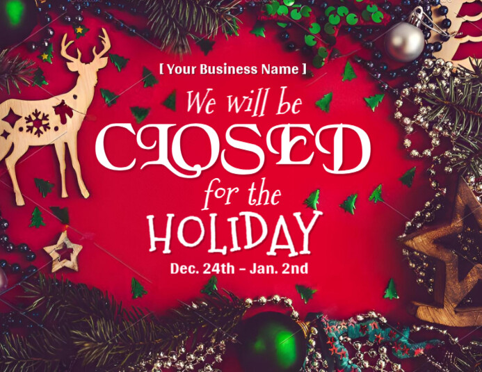 Holiday Closure Sign – Editable Christmas Business Announcement Template Pamflet (VSA Brief)
