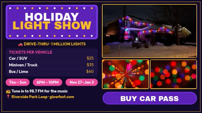 Holiday Drive-thru Light Show Youtube Thumbnail Template | PosterMyWall
