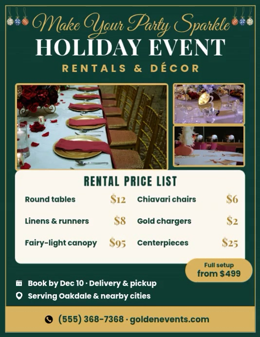 Holiday Event Rentals And Decor Service Template | PosterMyWall