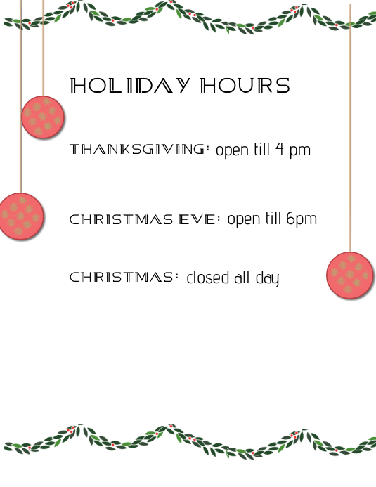 Holiday Hours Template PosterMyWall