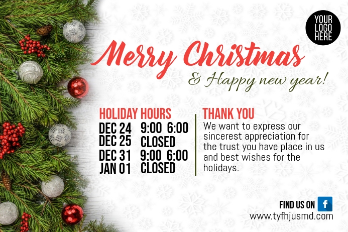 Holiday Hours โปสเตอร์ template